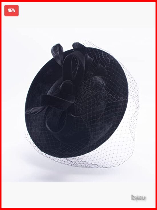 Velvet Fascinator Headpiece with Veil Netting and Feathers  display picture 2